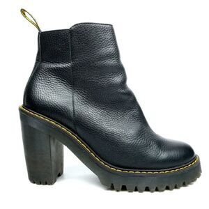 Dr. Martens Magdalena Black Leather Chunky Heel Zip Up Chelsea Boots Women 10